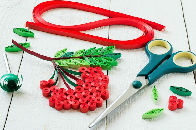 Handmade in the technique of quilling branch rowan