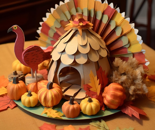 A handmade Thanksgiving craft displayed proudly