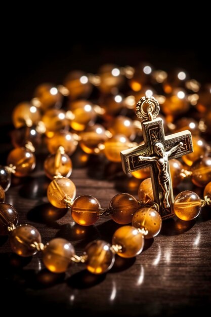 Handmade Traditional maple hard Wooden Catholic Rosary Prayer Beads Virgin Mary saint Benedict Jesus crucifix generate ai