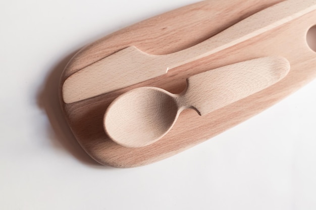 Handmade Wooden Spoons for hiking and outdoor activities. Craftsmanship and artisan concept. High quality photo