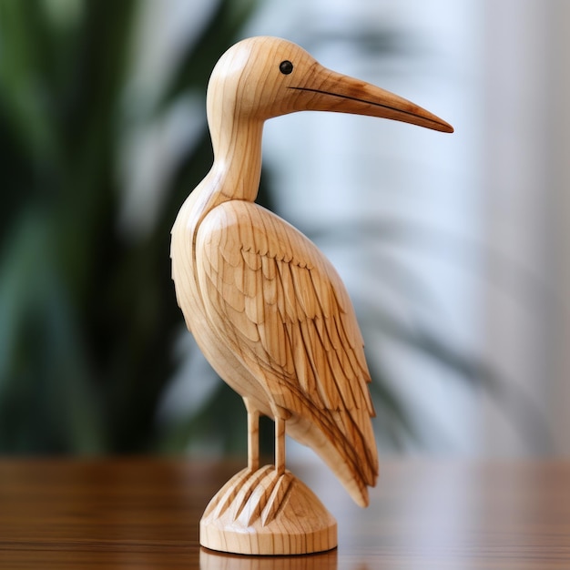 Photo handmade wooden stork statue natural style carving