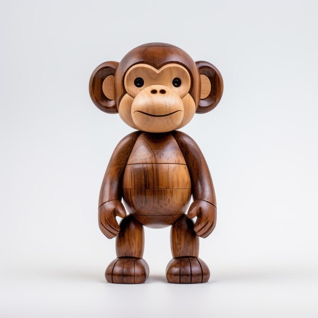 Handmade Wooden Toy Monkey In Mahogany With Fujifilm Pro 400h Style