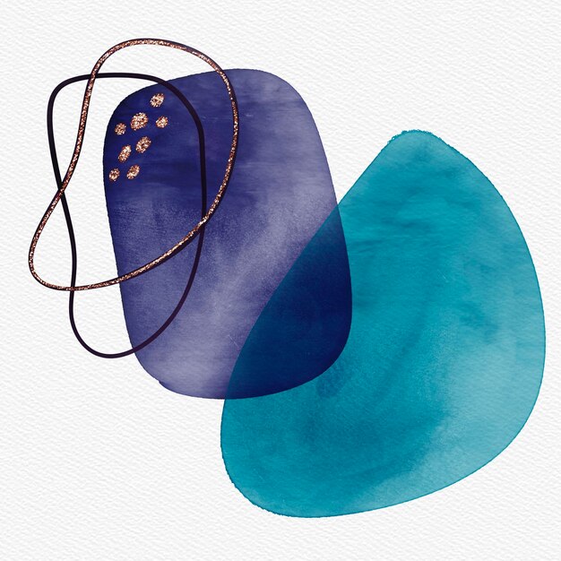 Photo handpainted abstract teal and navy blue spots composition