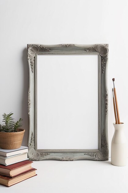 Photo handpainted blank frame mockup with white empty space for placing your design