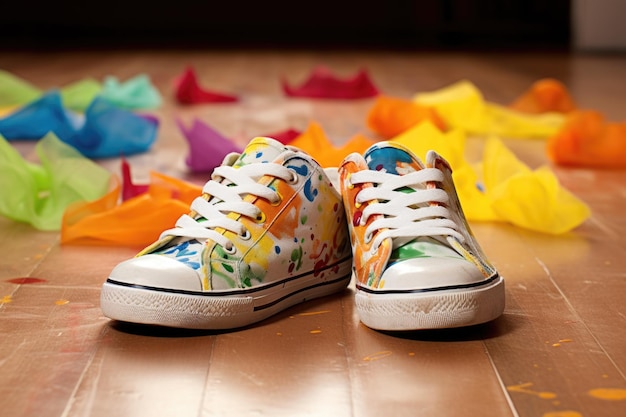 Handpainted canvas shoes on floor