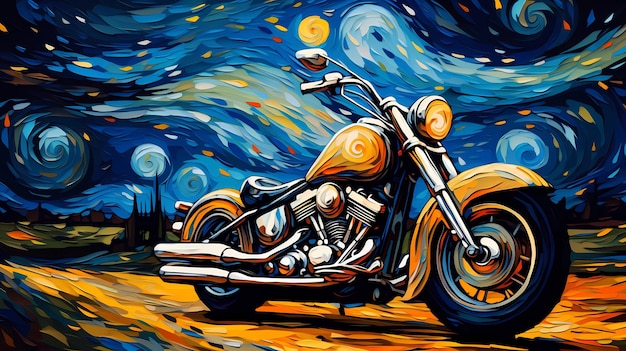 Handpainted cartoon beautiful artistic motorcycle illustration