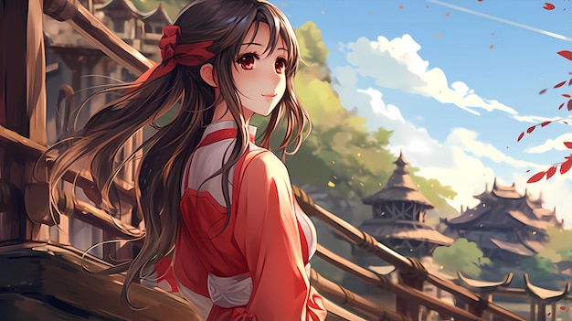 Handpainted cartoon beautiful Japanese anime girl illustration