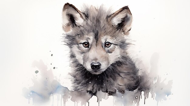 Photo handpainted portrait cute little mixedrace wolf