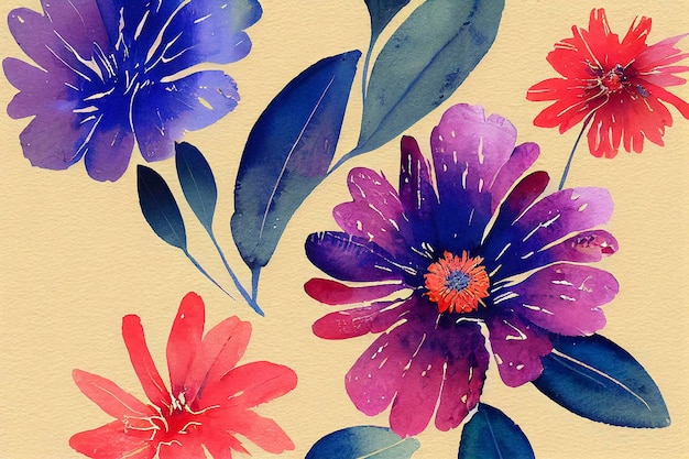 Photo handpainted watercolor flower background illustration