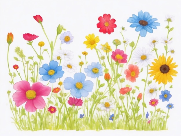 Handpainted watercolor meadow flowers spring background