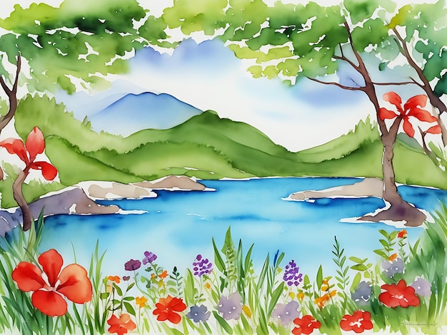 Handpainted watercolor nature background ai generated