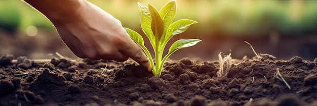 HandPlanting Corn Seeds in Sunny Vegetable Garden A NatureFriendly Concept of Agriculture