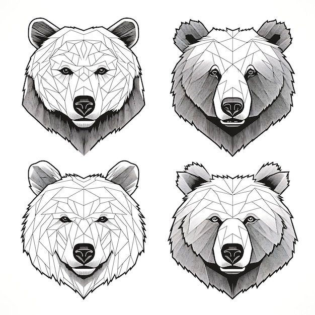 Photo handraw black bear portrait outlines black color on white background illustration minimalist