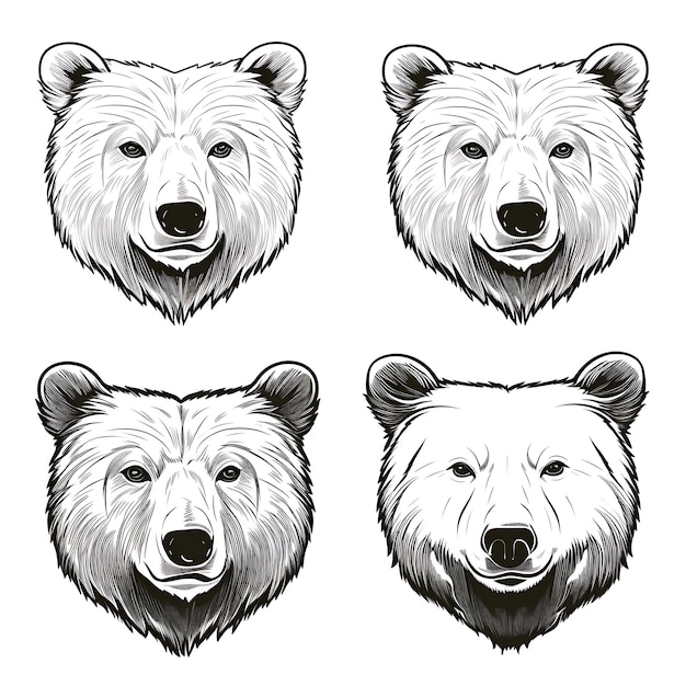 Handraw Black Bear Portrait Outlines Black Color on White Background illustration minimalist