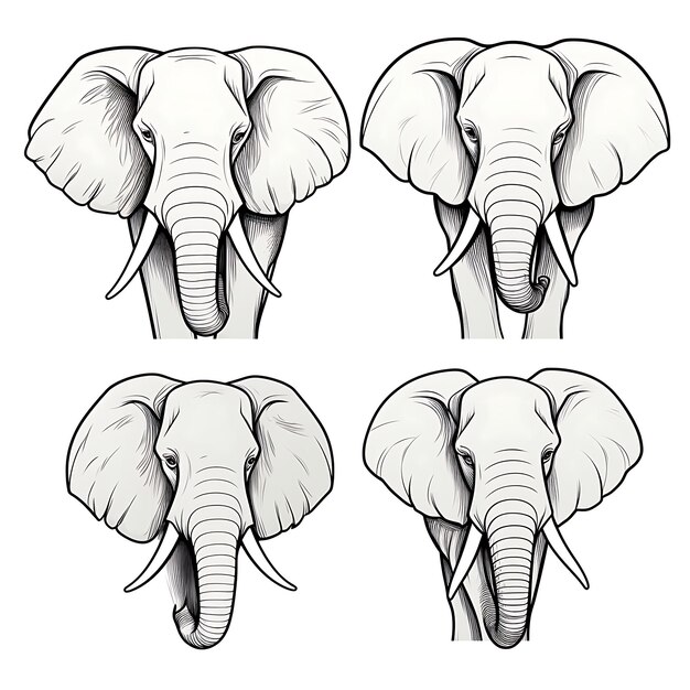 Handraw Elephant Portrait Outlines Black Color on White Background C illustration minimalist