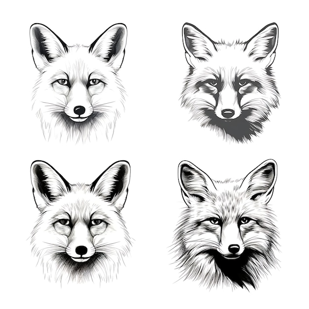 Handraw Red Fox Portrait Outlines Black Color on White Background Co illustration minimalist