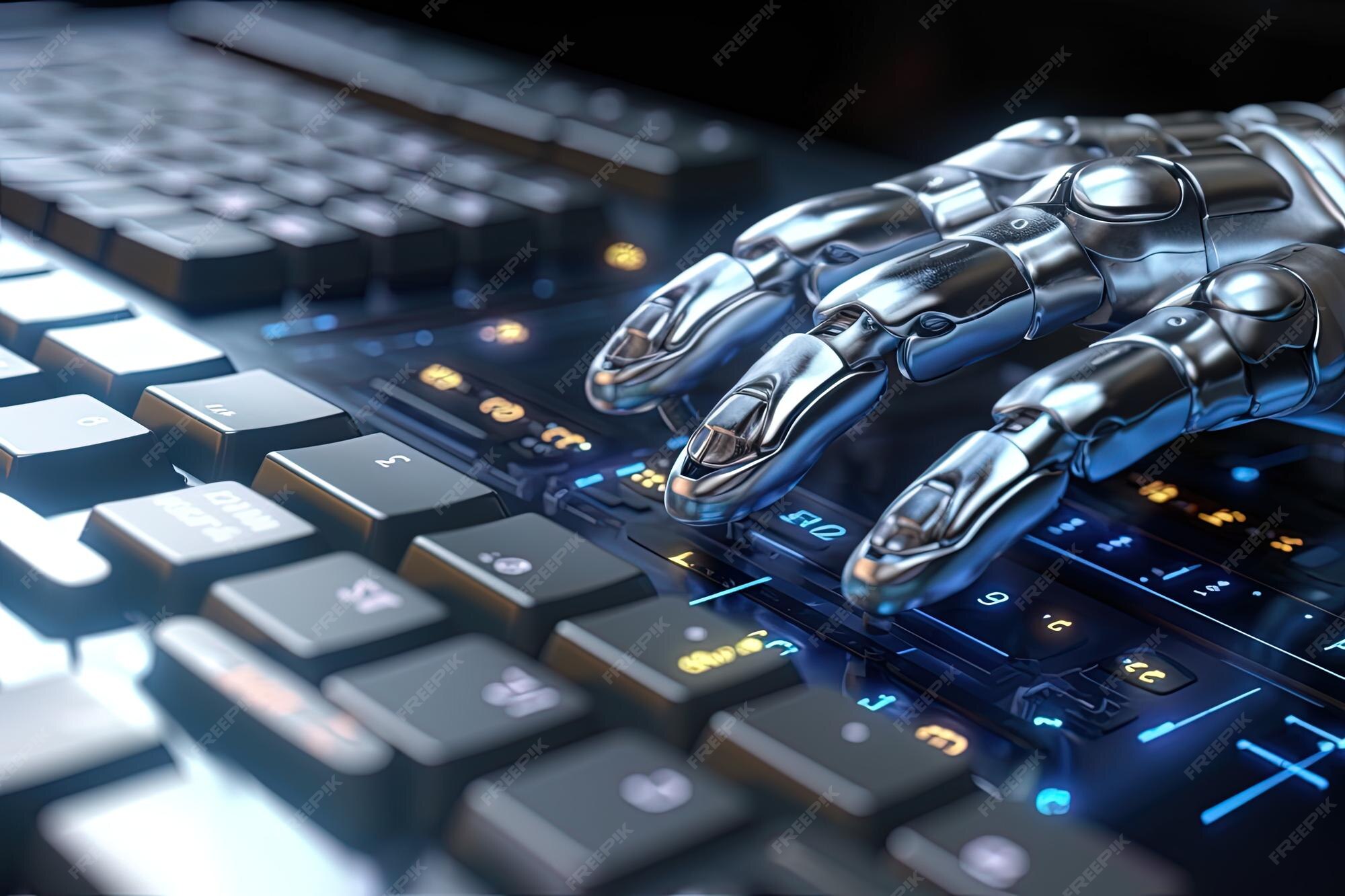 Premium Photo | Hands of AI robot typing on keypad Robotic cyborg hand ...