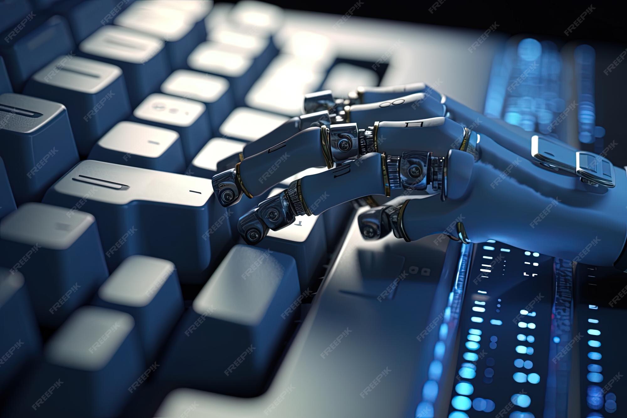 Premium AI Image | Hands of AI robot typing on keypad Robotic cyborg ...