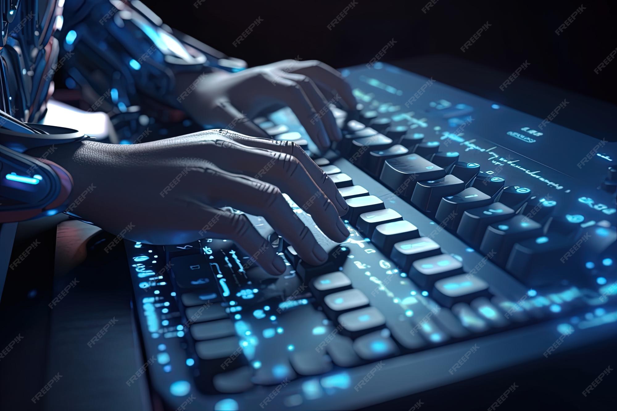 Premium AI Image | Hands of AI robot typing on keypad Robotic cyborg ...