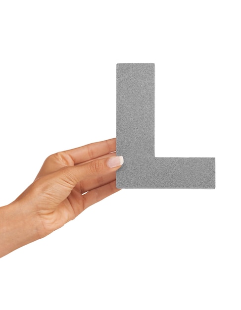 Photo hands alphabet and capital letter l in studio isolated on a white background mockup space fingers font and closeup of sign for typo communication or learning language character or uppercase icon