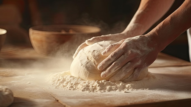 Foto le mani del fornaio la precisione e la bellezza della preparazione della pasta per il pane di festa