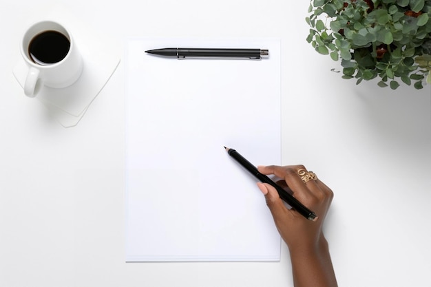 Hands of black young woman writing to do list on white table background Top view