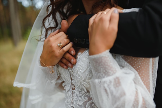 Hands of the bride and groom close-up