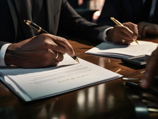 Photo hands of business people working with documents team of business people working together in the meeting room office ai generative