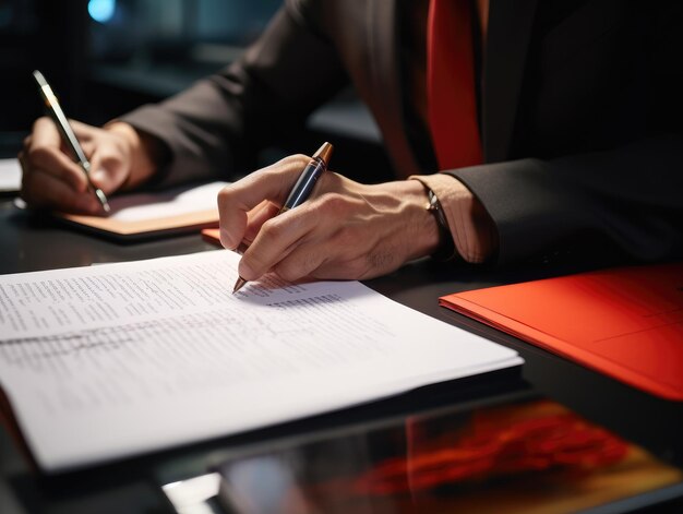 Photo hands of business people working with documents team of business people working together in the meeting room office ai generative