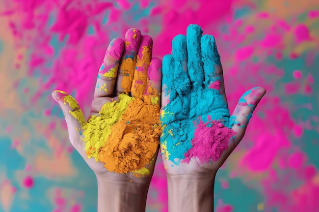 Hands Covered in Paint During Holi Festival