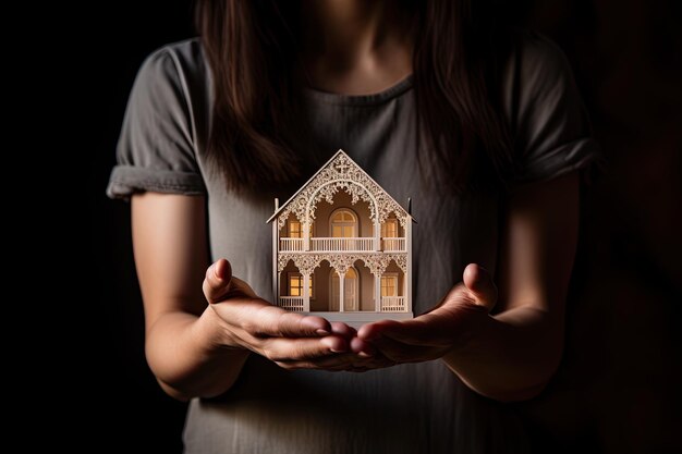 Hands covering mini model house