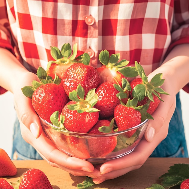 Hands cradle a bowl of luscious strawberries a tempting summer treat For Social Media Post Size