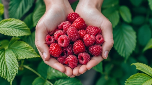 Hands Cupping Fresh Raspberries