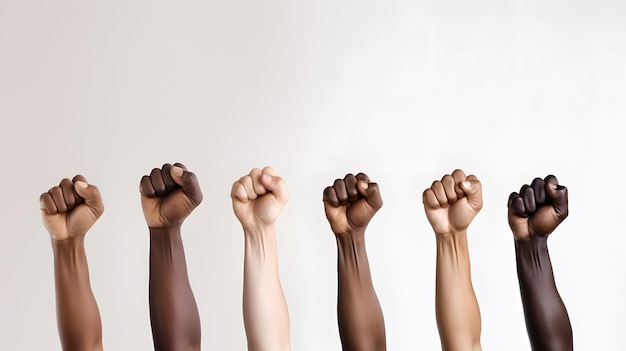 Hands of different people of diverse race skin color