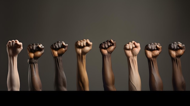 Hands of different people of diverse race skin