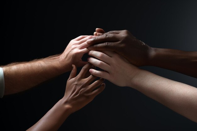 Hands of different professions reaching towards ea 00424 03