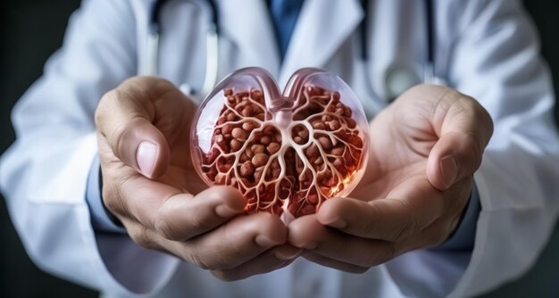 Hands of a doctor holding a 3Dprinted heart model