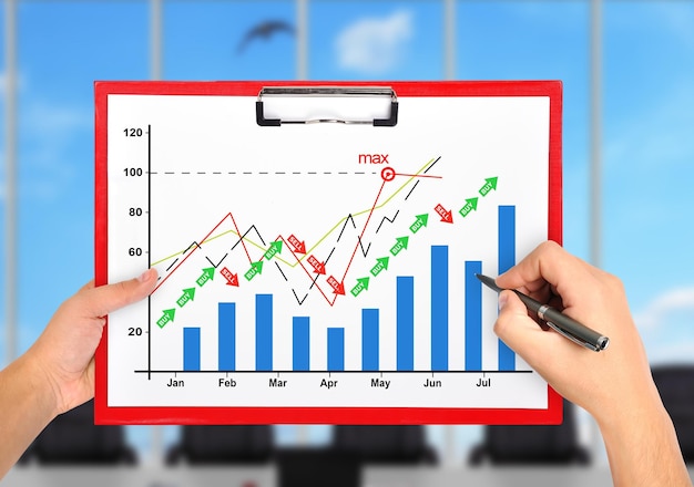 Hands drawing stock chart