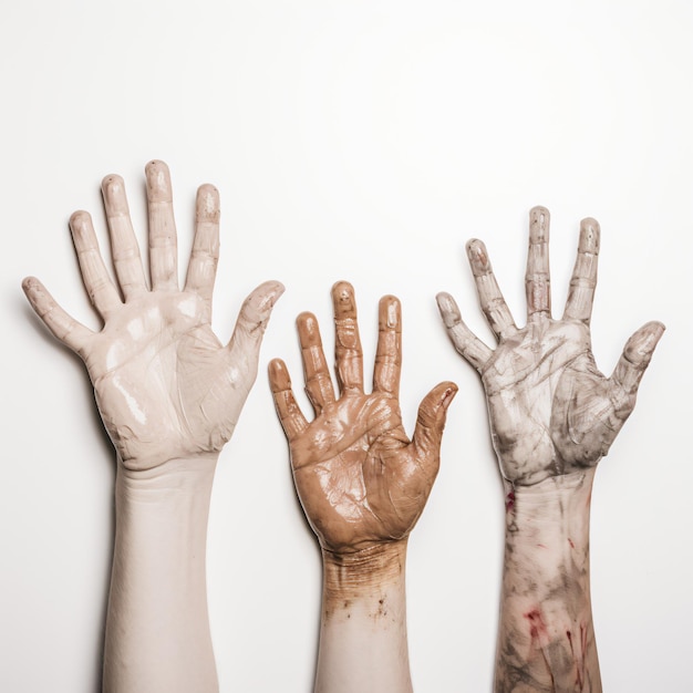 Foto le mani della famiglia su sfondo bianco