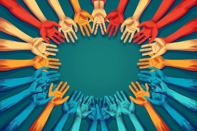 Photo hands forming a circle reaching across racial divides in solidarity on juneteenth