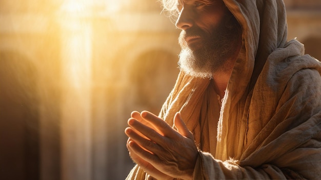 Hands of God Jesus healing and praying light in open palms