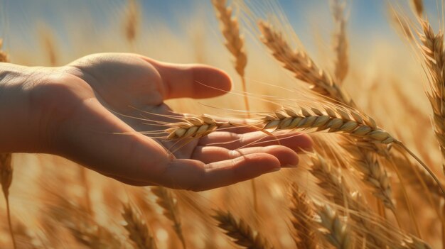 Photo hands of the graingrower against a wheaten field