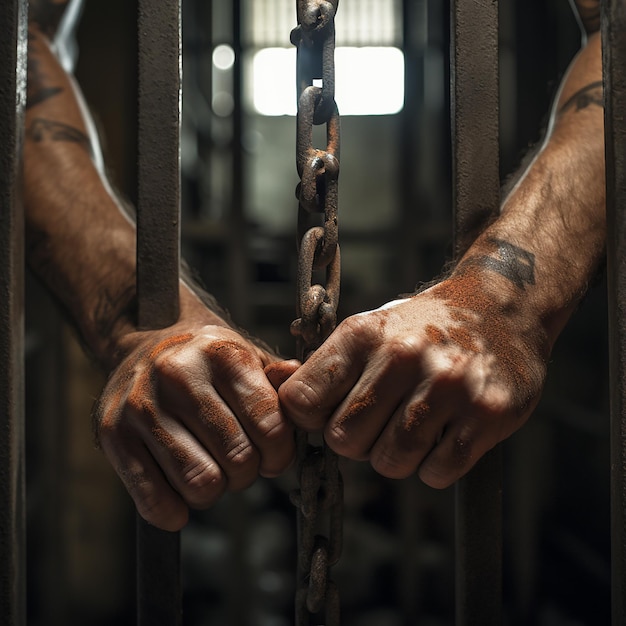 Foto mani che afferrano le sbarre della prigione