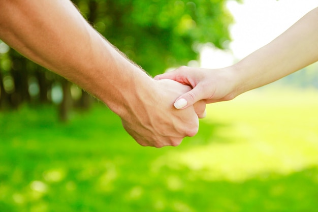 Hands Happy parents and child outdoors in the park