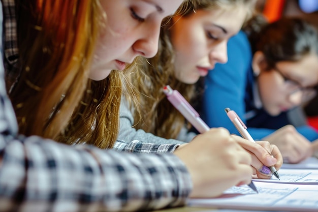 Foto mani di studenti delle scuole superiori durante il test