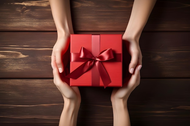 손은 리본과  립이 있는 아름다운 선물 상자를 들고 선물 선물 놀라움 선물
