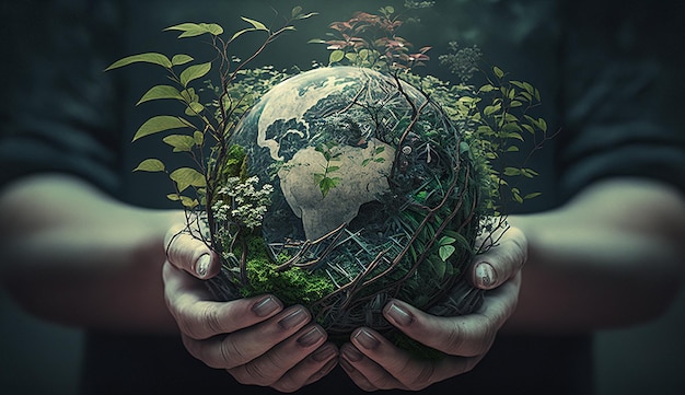 Руки держат землю и деревья всемирный день окружающей среды день земли фон фото иллюстрация
