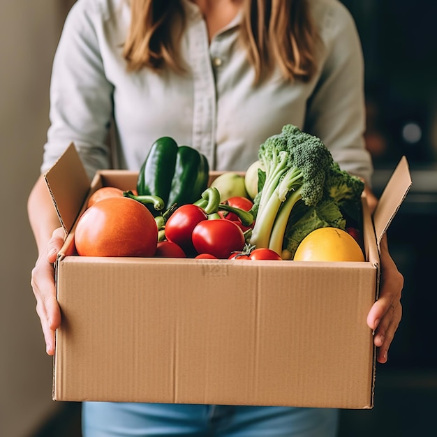 hands hold a pack of fresh vegetables