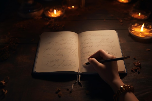 Фото Руки, держащие дневник с ручкой, символизирующей генеративный ай