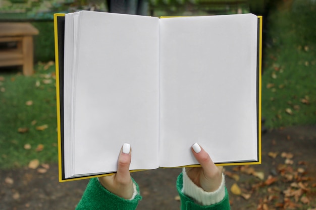 Фото Руки держат открытую книгу с пустыми страницами